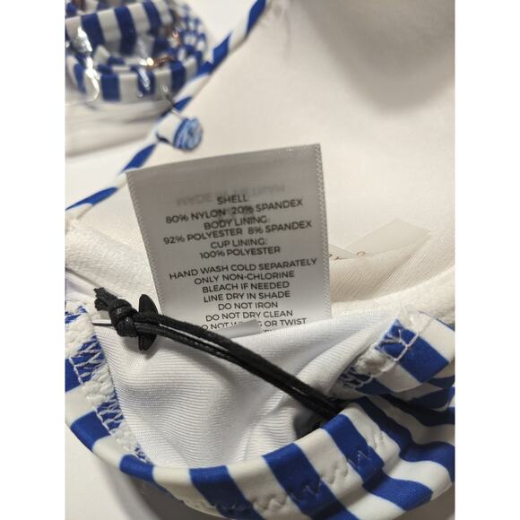 Shade & Shore Bikini Top Striped Bandeau Light Lift 32B Blue White Swimsuit Pool - Picture 11 of 11